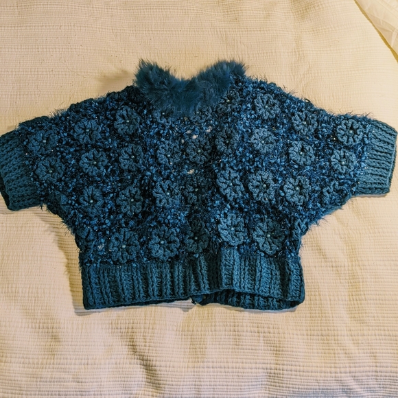 Cartise cropped cardigan with fox fur trim - Picture 2 of 8